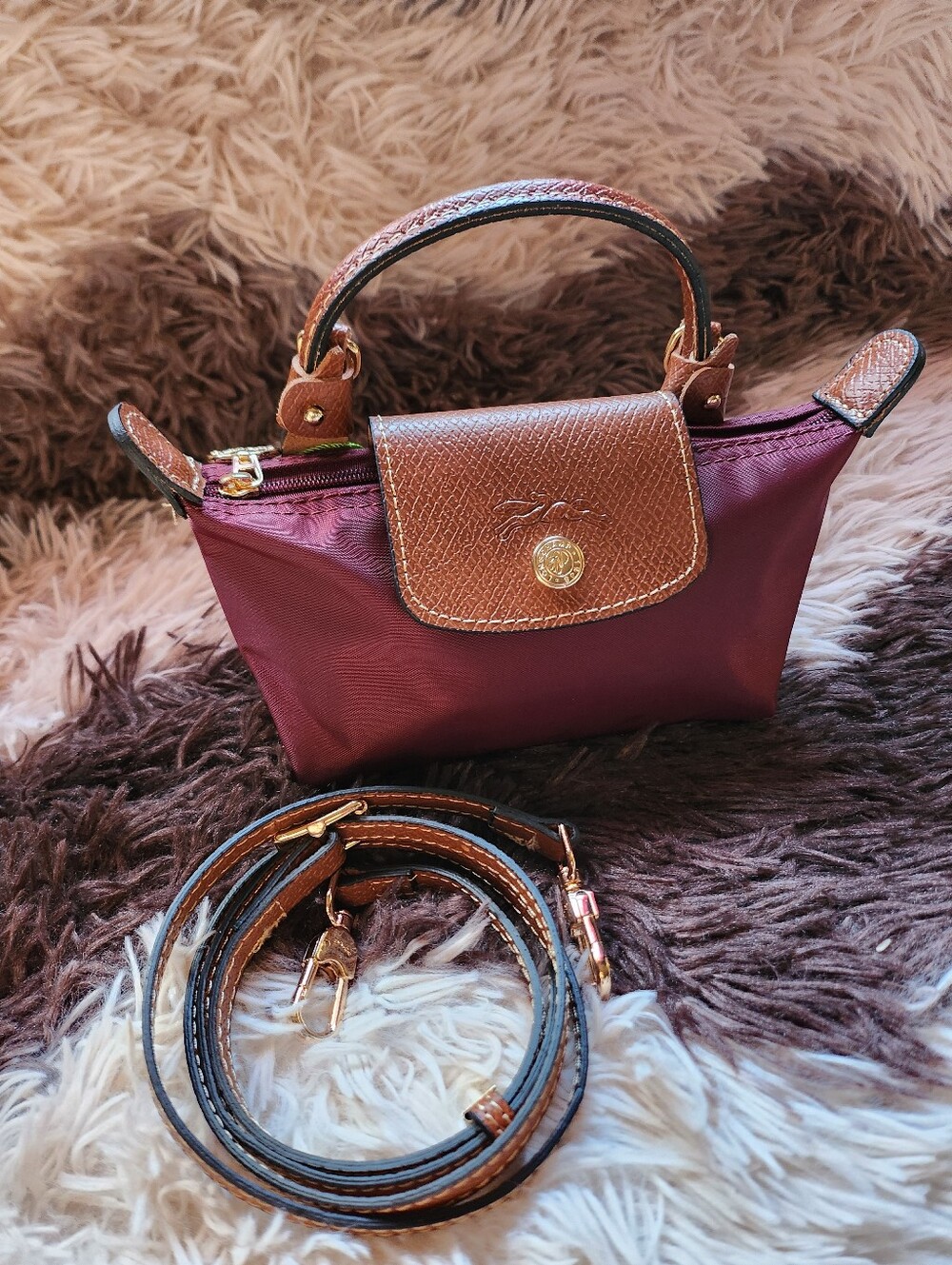 Longchamp Burgundy Mini Bag with Removable Strap NWT